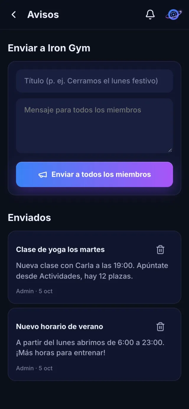 Avisos enviados a todos los miembros
