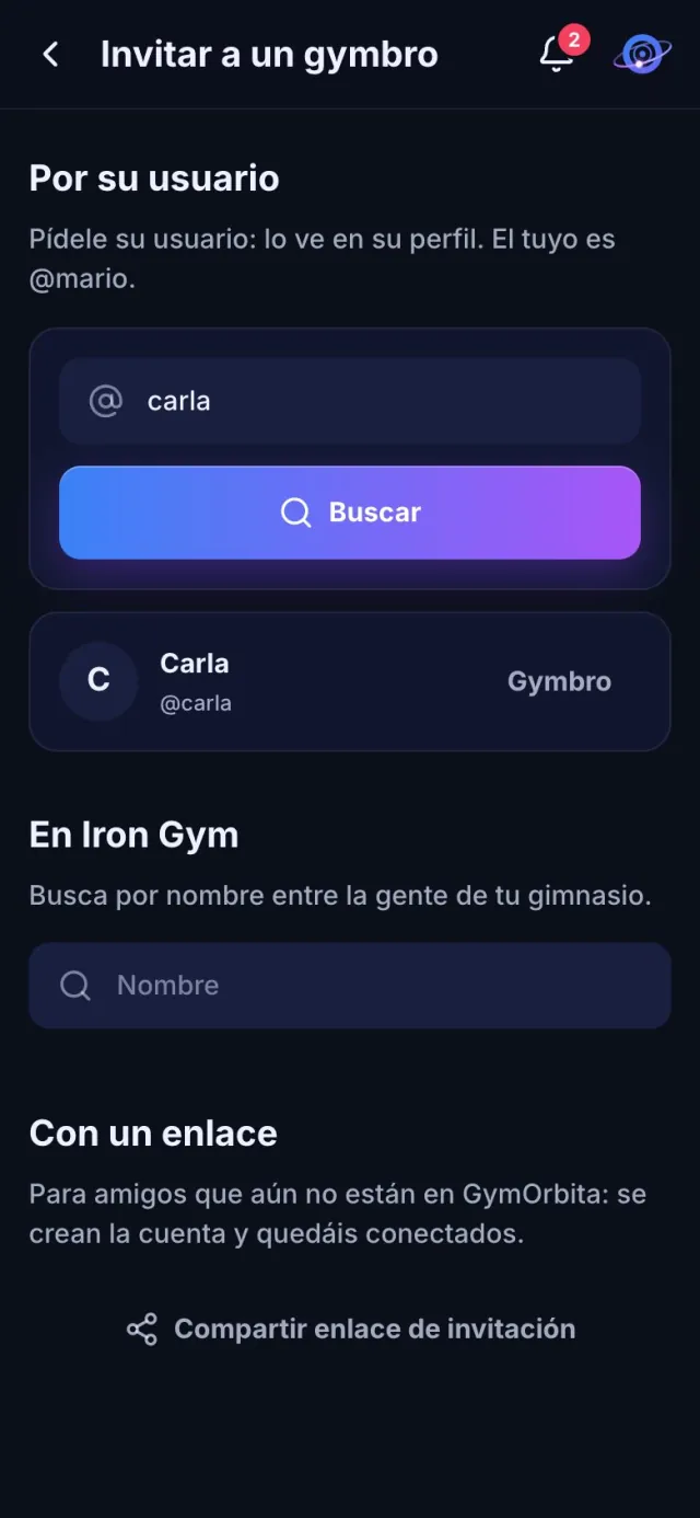 Buscar a un gymbro por su usuario