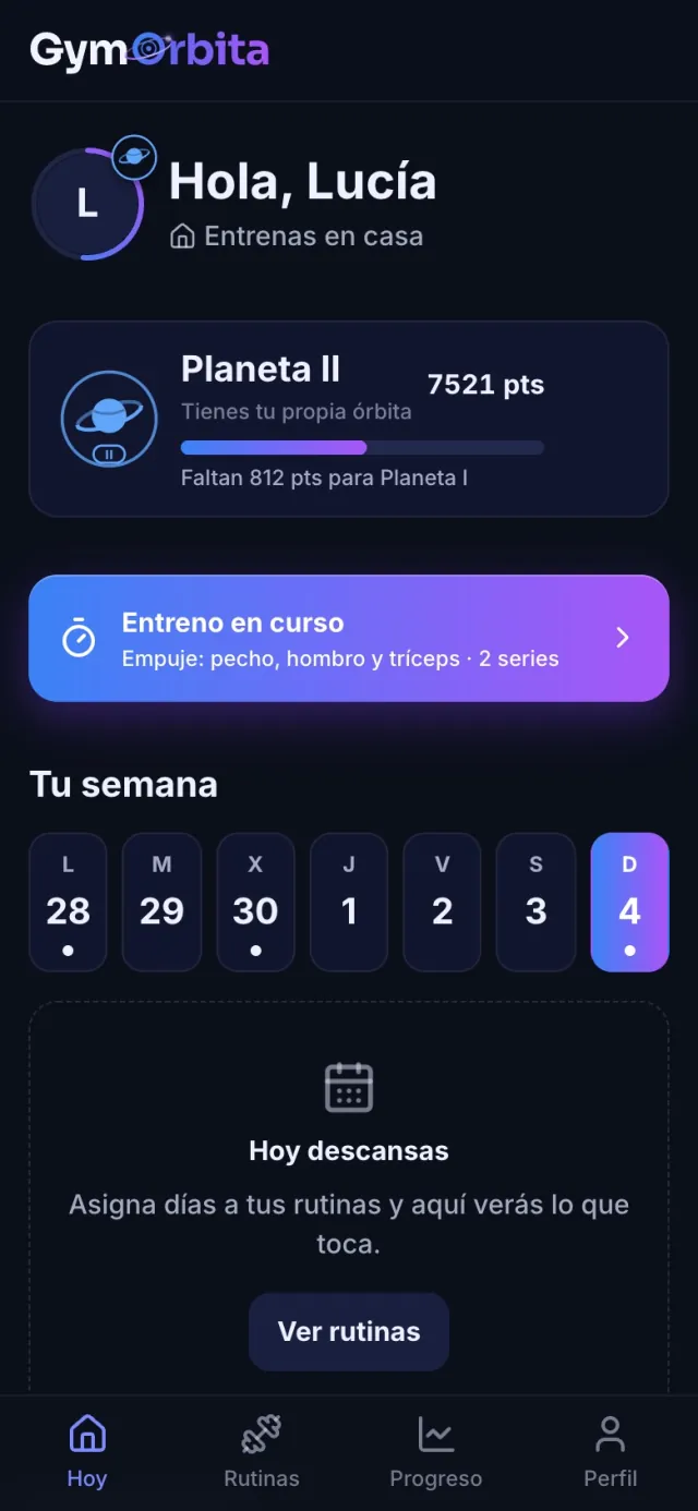 Pantalla Hoy con la rutina del día y la semana